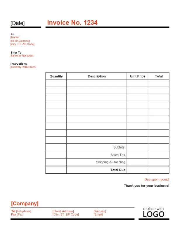 Standard Business Invoice Template in (Word Doc) –  A Professional Solution for Your Billing Needs